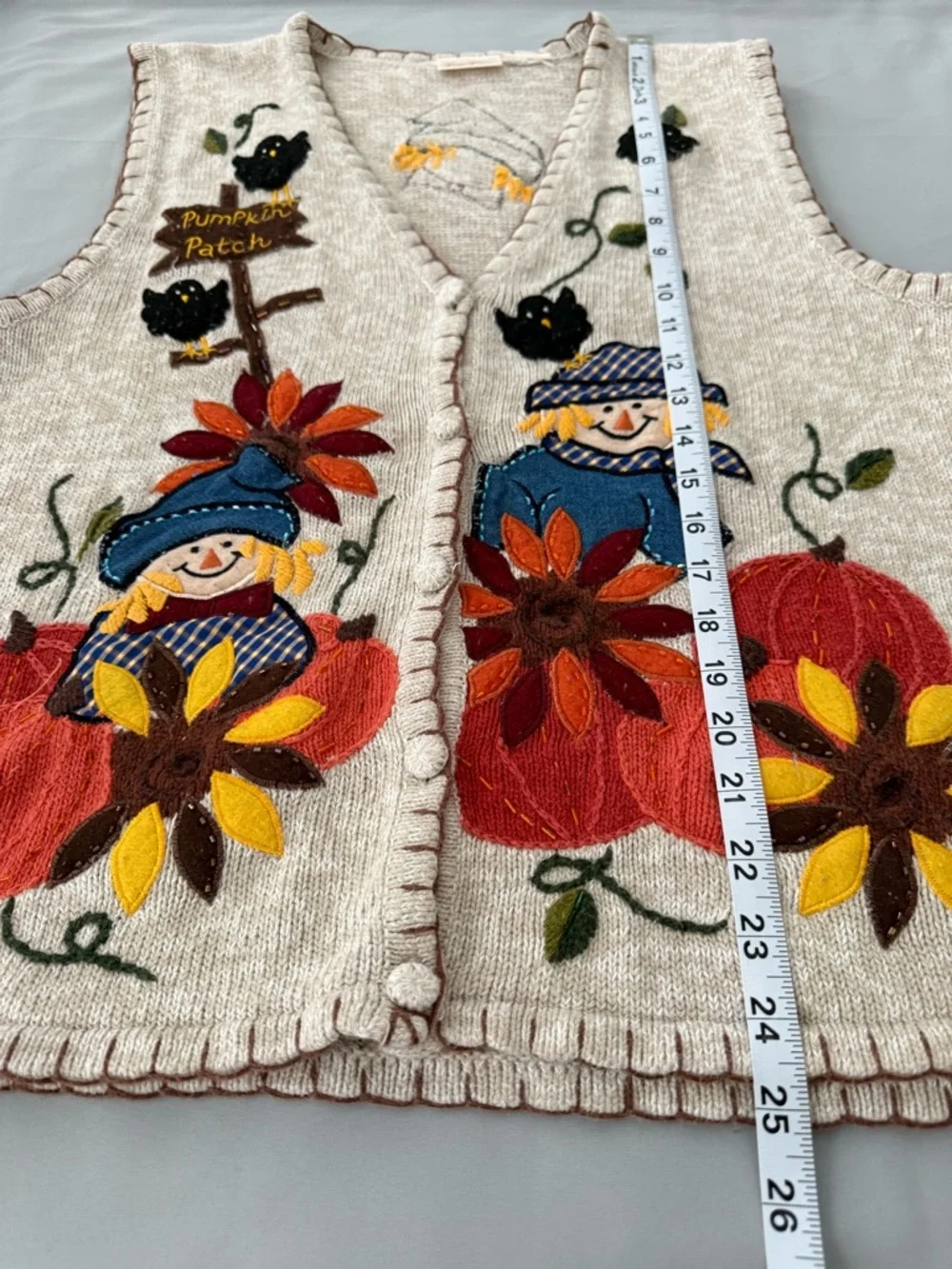Vintage 90s Bobbie Brooks Vest L/XL Fall Pumpkin Patch Embroidery Beaded Fun